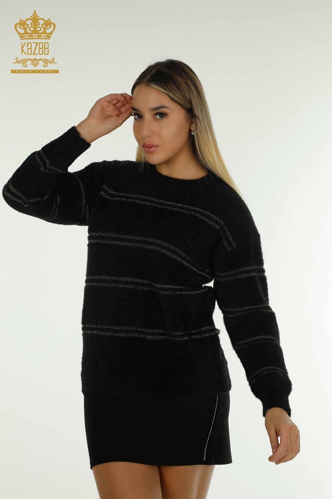 Wholesale Women's Knitwear Sweater Striped Angora Black - 30680 | KAZEE - 1