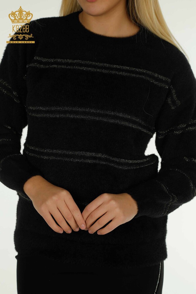 Wholesale Women's Knitwear Sweater Striped Angora Black - 30680 | KAZEE - 2