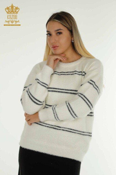 Wholesale Women's Knitwear Sweater Striped Angora Ecru - 30680 | KAZEE - 1