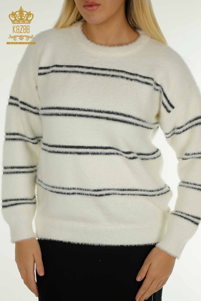 Wholesale Women's Knitwear Sweater Striped Angora Ecru - 30680 | KAZEE - 2