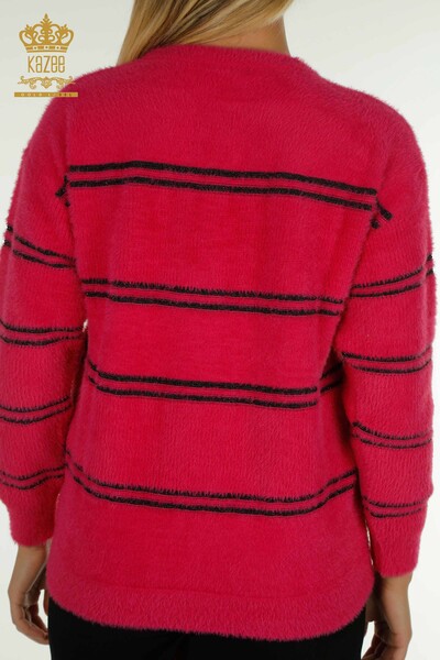 Wholesale Women's Knitwear Sweater Striped Angora Fuchsia - 30680 | KAZEE - 7