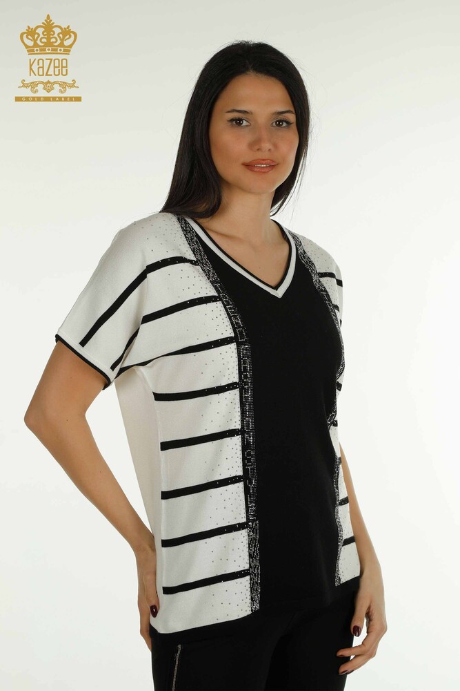 Wholesale Women's Knitwear Sweater Striped Black - 30699 | KAZEE - 1