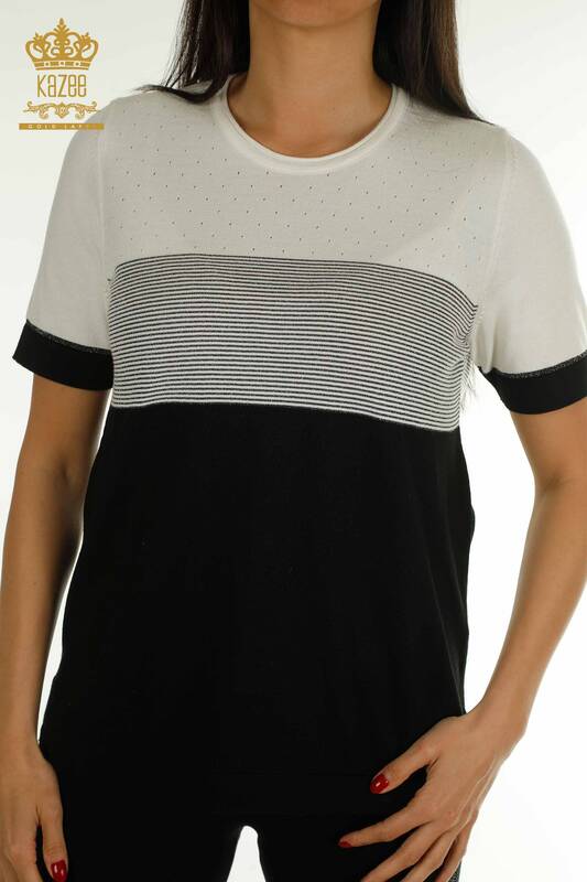 Wholesale Women's Knitwear Sweater Striped Black - 30762 | KAZEE