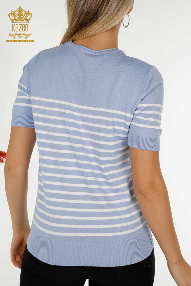 Wholesale Women's Knitwear Sweater Striped Short Sleeve Blue White - 30396 | KAZEE - 6