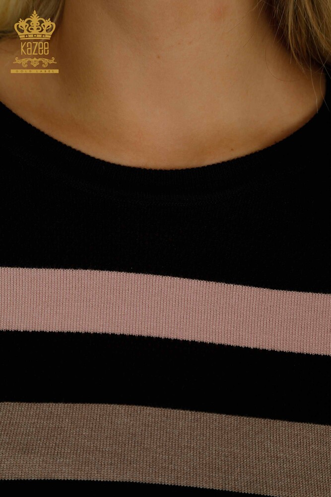 Wholesale Women's Knitwear Sweater Striped Two Color Black Fuchsia - 30133 | KAZEE - 3