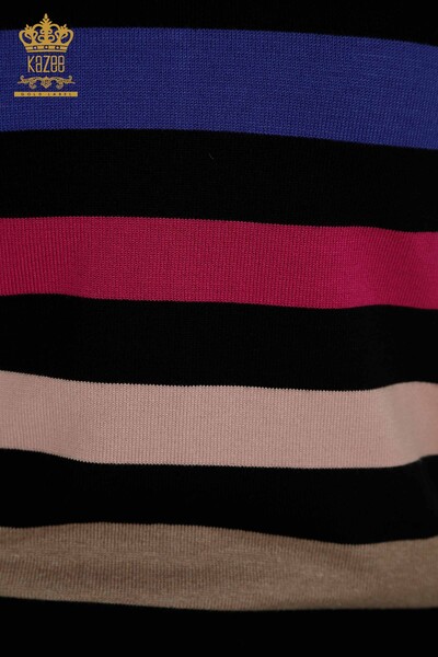 Wholesale Women's Knitwear Sweater Striped Two Color Black Fuchsia - 30133 | KAZEE - 4