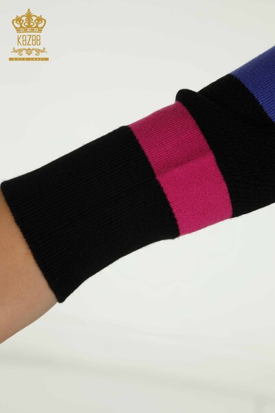 Wholesale Women's Knitwear Sweater Striped Two Color Black Fuchsia - 30133 | KAZEE - 6