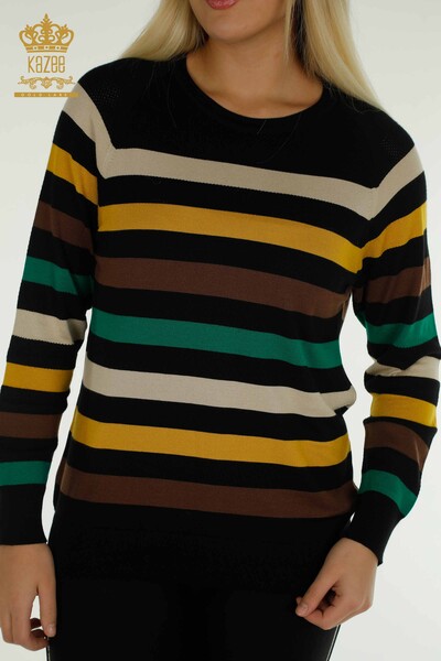 Wholesale Women's Knitwear Sweater Striped Two Color Black Saffron - 30133 | KAZEE - 2