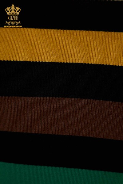 Wholesale Women's Knitwear Sweater Striped Two Color Black Saffron - 30133 | KAZEE - 4