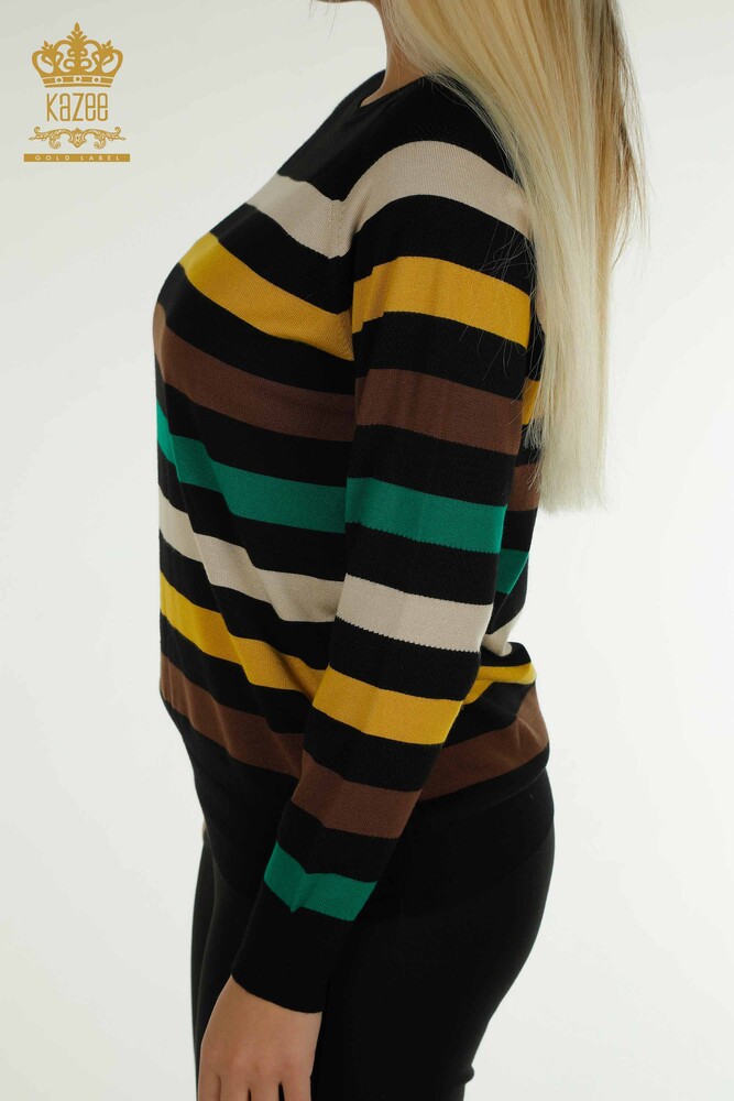 Wholesale Women's Knitwear Sweater Striped Two Color Black Saffron - 30133 | KAZEE - 5