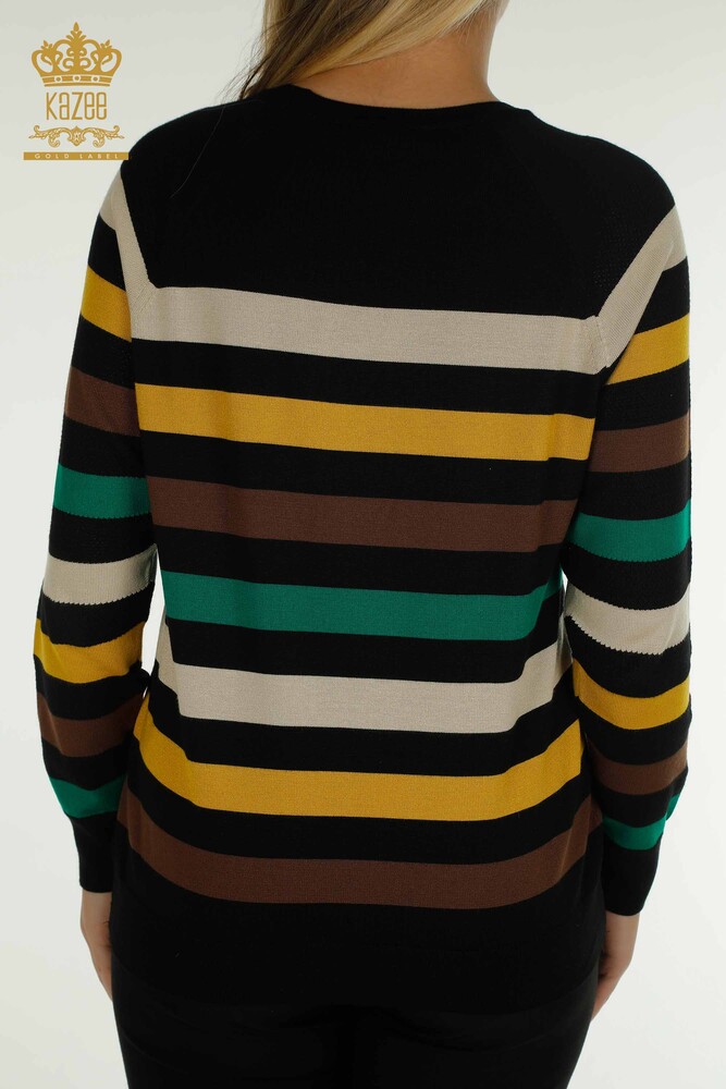 Wholesale Women's Knitwear Sweater Striped Two Color Black Saffron - 30133 | KAZEE - 7