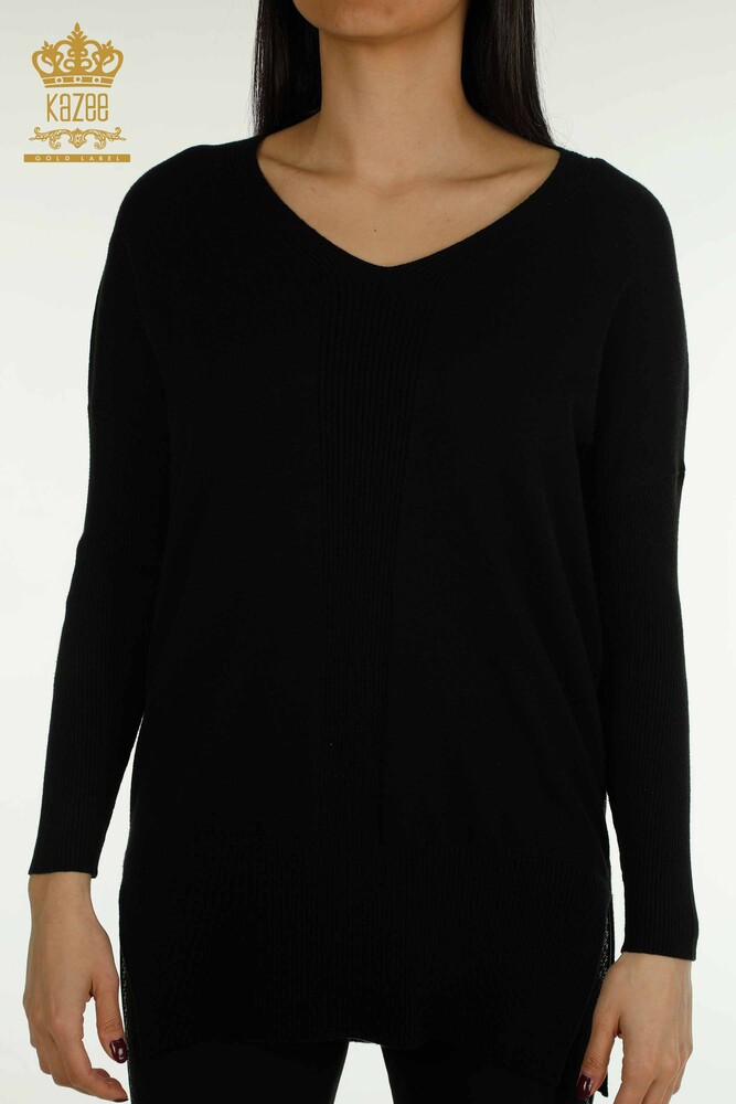 Wholesale Women's Knitwear Sweater with Slit Detail Black - 30193 | KAZEE - 2