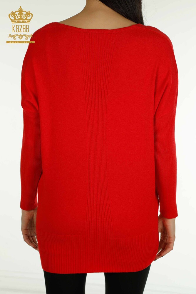 Wholesale Women's Knitwear Sweater with Slit Detail Red - 30193 | KAZEE - 9