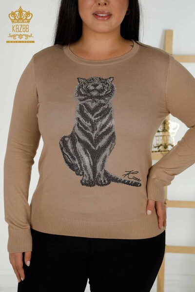 Wholesale Women's Knitwear Sweater - Tiger Pattern - Beige - 30127 | KAZEE - 2