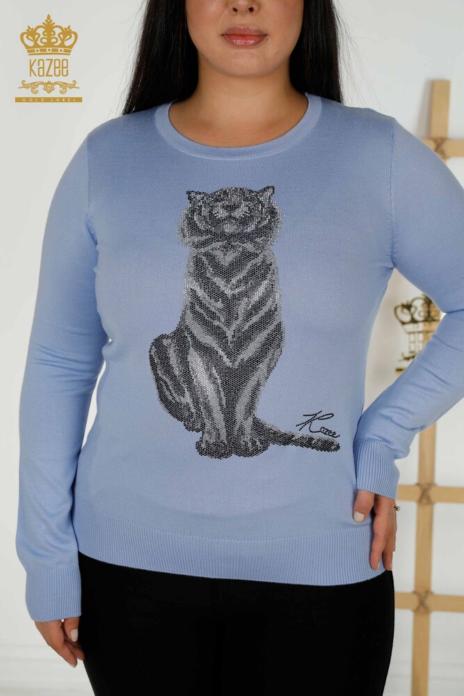 Wholesale Women's Knitwear Sweater - Tiger Pattern - Blue - 30127 | KAZEE - 2