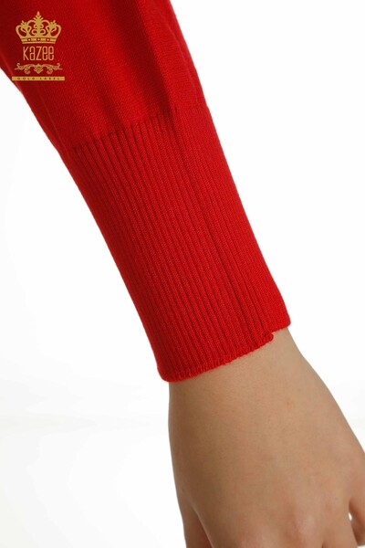 Wholesale Women's Knitwear Sweater Red with Tulle Detail - 15699 | KAZEE - 7