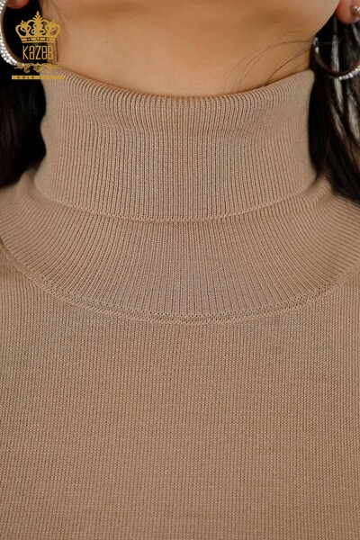 Wholesale Women's Knitwear Sweater Turtleneck Basic Beige - 11122 | KAZEE - 3