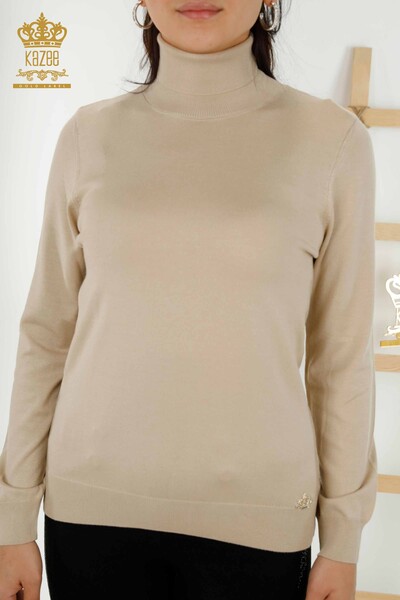 Wholesale Women's Knitwear Sweater Turtleneck Basic Light Beige - 11122 | KAZEE - 2