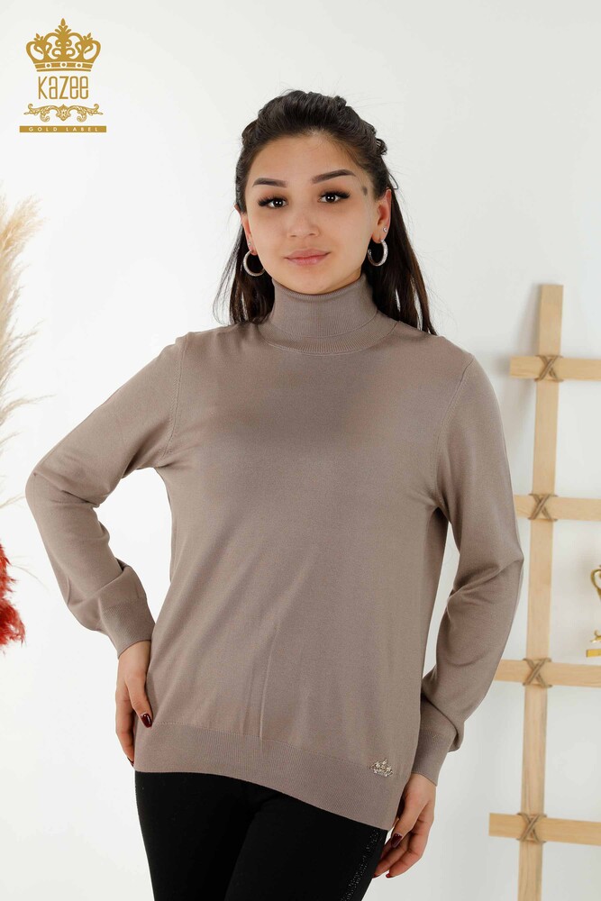 Wholesale Women's Knitwear Sweater Turtleneck Basic Mink - 11122 | KAZEE - 1