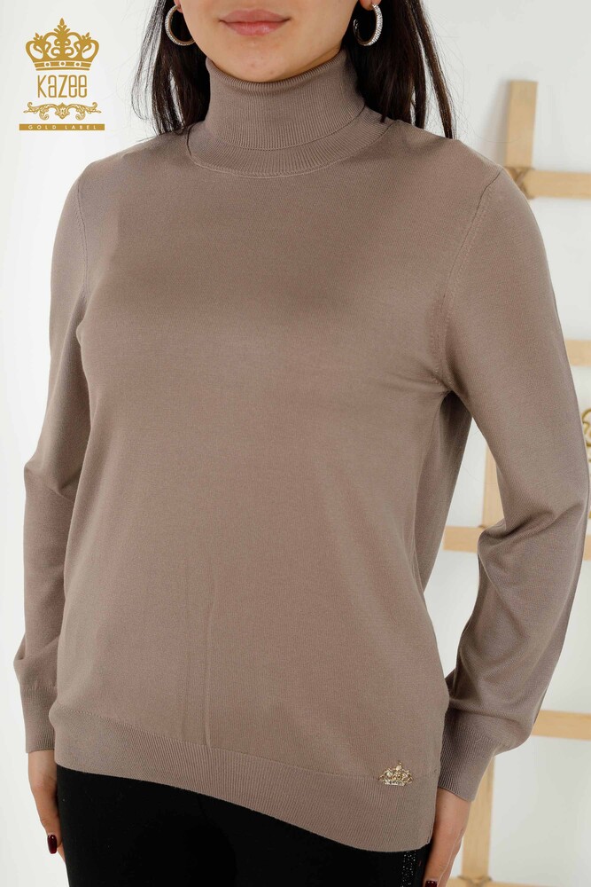 Wholesale Women's Knitwear Sweater Turtleneck Basic Mink - 11122 | KAZEE - 2