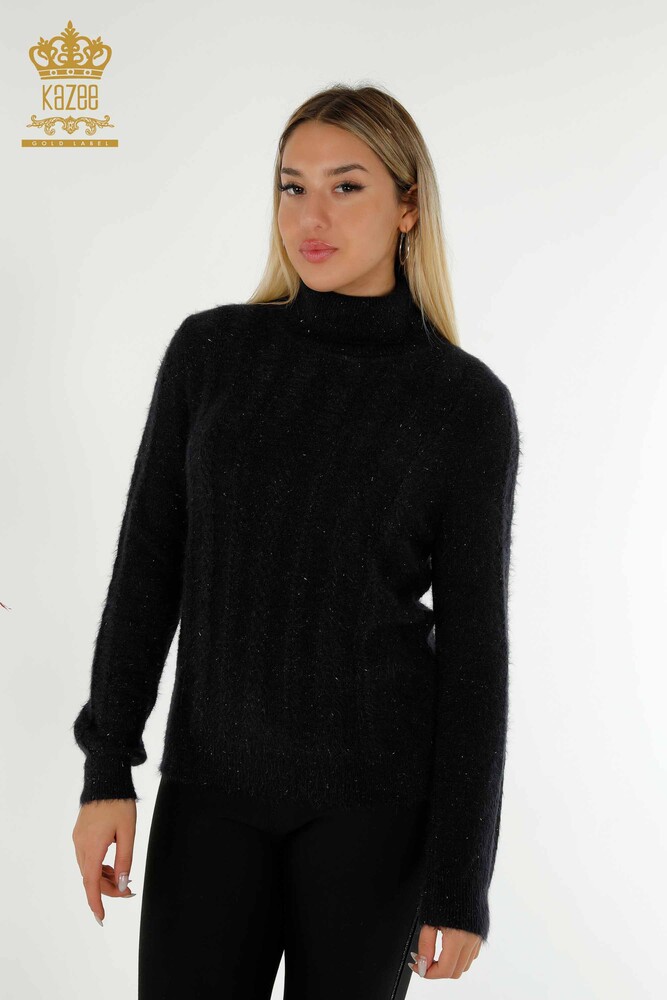 Wholesale Women's Knitwear Sweater Turtleneck Dark Navy Blue - 19067 | KAZEE - 1