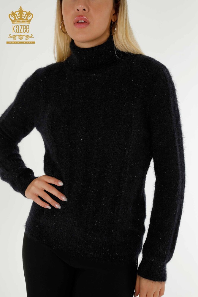 Wholesale Women's Knitwear Sweater Turtleneck Dark Navy Blue - 19067 | KAZEE - 2