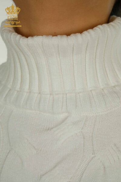 Wholesale Women's Knitwear Sweater Turtleneck Ecru - 30231 | KAZEE - 4