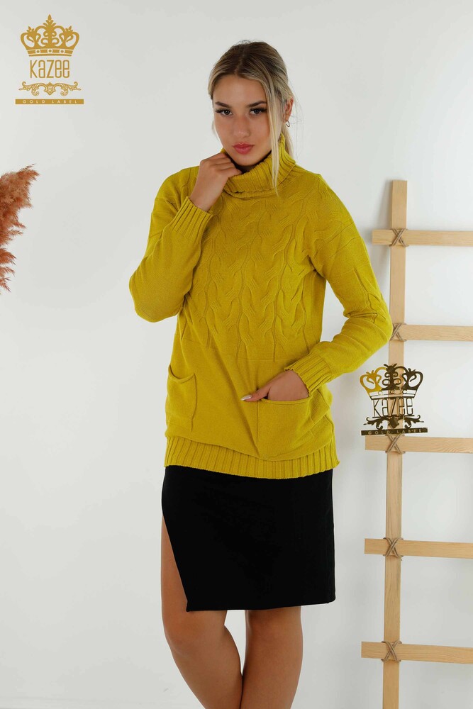 Wholesale Women's Knitwear Sweater Turtleneck Saffron - 30231 | KAZEE - 1