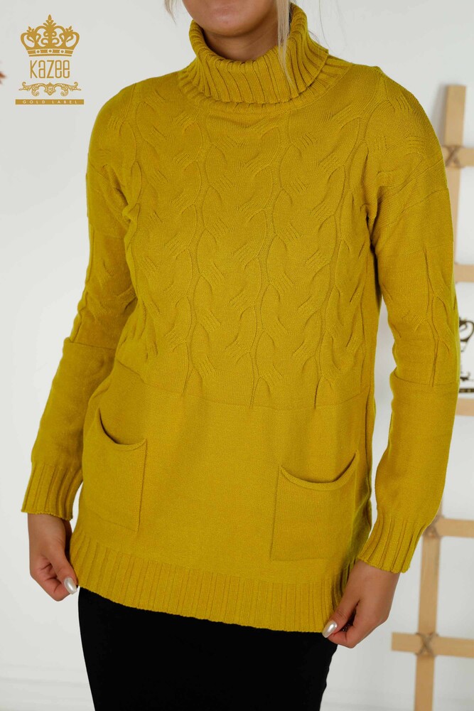 Wholesale Women's Knitwear Sweater Turtleneck Saffron - 30231 | KAZEE - 2