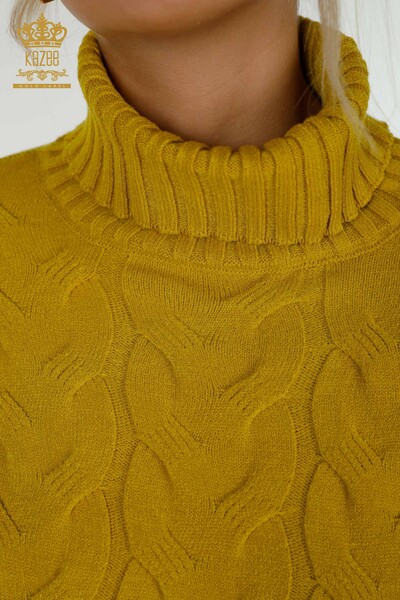 Wholesale Women's Knitwear Sweater Turtleneck Saffron - 30231 | KAZEE - 3