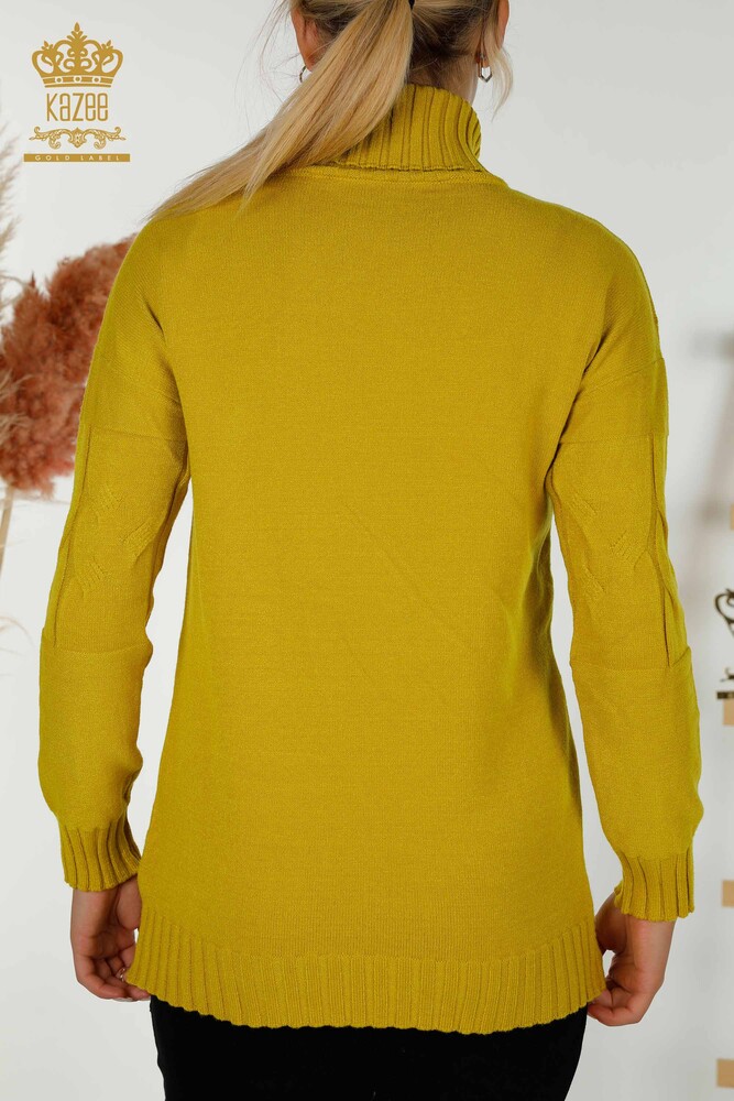 Wholesale Women's Knitwear Sweater Turtleneck Saffron - 30231 | KAZEE - 5