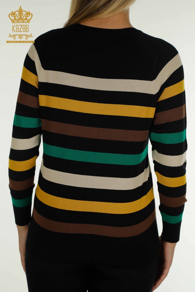 Wholesale Women's Knitwear Sweater Two Color Striped Black Saffron - 30786 | KAZEE - 7