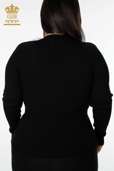 Wholesale Women's Knitwear Sweater V Neck Black - 16249 | KAZEE - 4