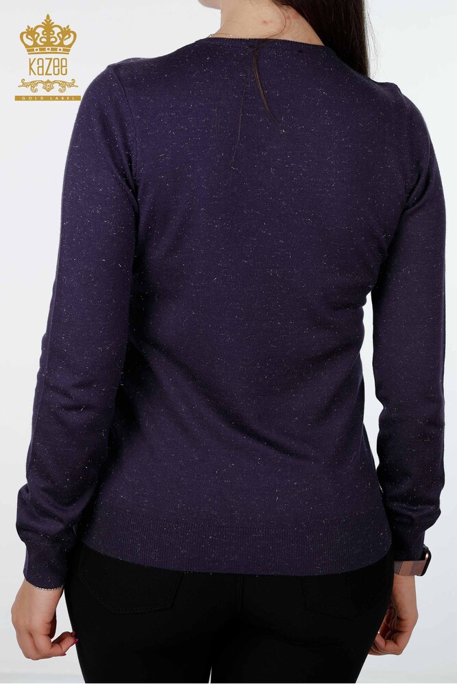 Wholesale Women's Knitwear V Neck Glittered Basic Viscose Long Sleeve - 15316 | KAZEE - 16