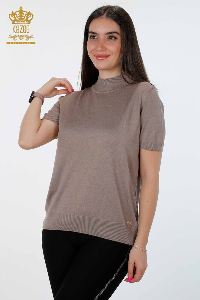 Wholesale Women's Knitwear Viscose Turtleneck Basic Short Sleeve - 16168 | KAZEE - 53