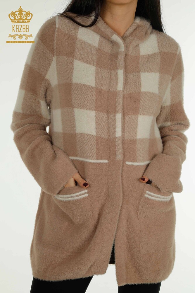 Wholesale Women's Long Cardigan Checked Angora Mink - 30208 | KAZEE - 2