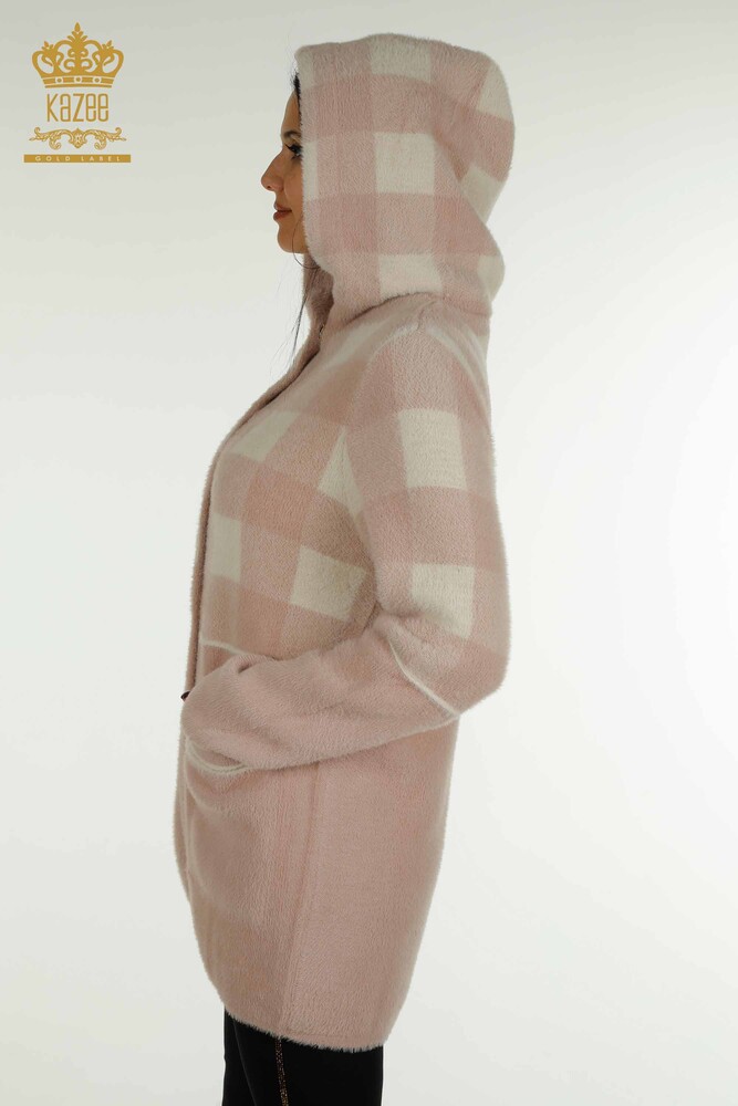 Wholesale Women's Long Cardigan Checked Angora Powder - 30208 | KAZEE - 8