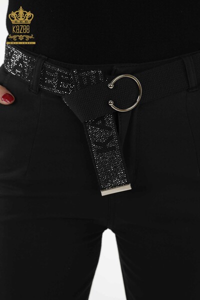 Wholesale Women's Pants Belt Pocket Black - 3685 | KAZEE - 4