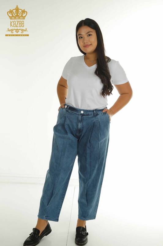 Wholesale Women's Pants with Pocket Detail Blue - 2411-3093 | O