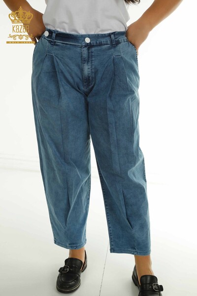 Wholesale Women's Pants with Pocket Detail Blue - 2411-3093 | O - Thumbnail