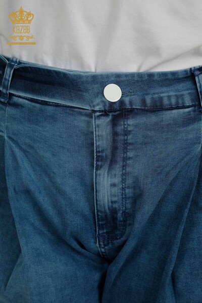Wholesale Women's Pants with Pocket Detail Blue - 2411-3093 | O - Thumbnail