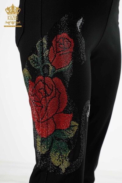 Wholesale Women's Leggings Pants Button Detailed Black - 3480