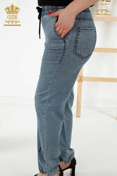 Wholesale Women's Trousers - Elastic Waist - Navy Blue - 3675 | KAZEE - Thumbnail