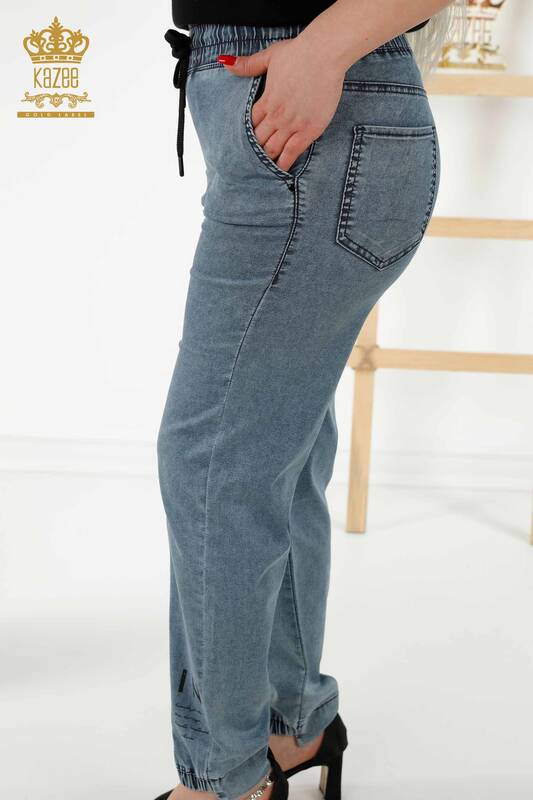 Wholesale Women's Trousers - Elastic Waist - Navy Blue - 3675 | KAZEE