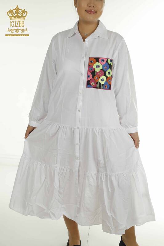 Wholesale Women's Shirt Dress Floral Embroidered Ecru - 2402-211664 | S&M