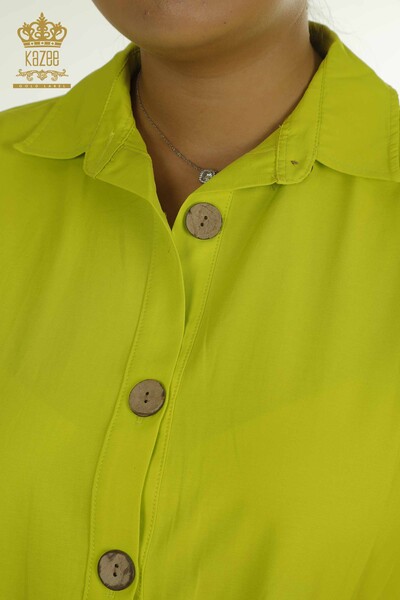 Toptan Kadın Gömlek Elbise Taş İşlemeli Fıstık Yeşil - 2402-211636 | S&M - Thumbnail