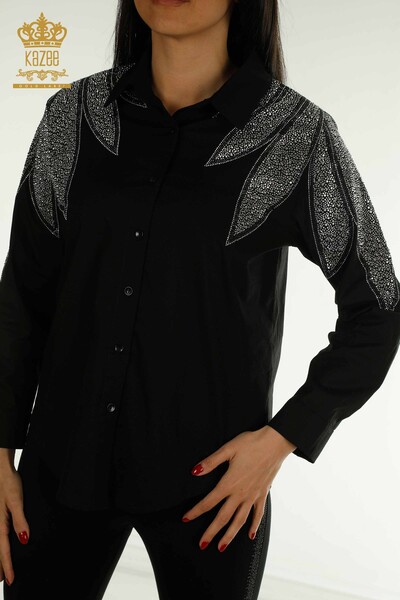 Wholesale Women's Shirt with Shoulder Detail Black - 20478 | KAZEE - 2