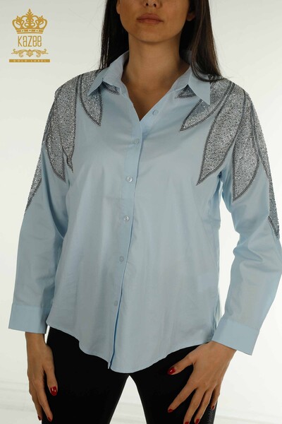 Wholesale Women's Shirt with Shoulder Detail Blue - 20478 | KAZEE - 2