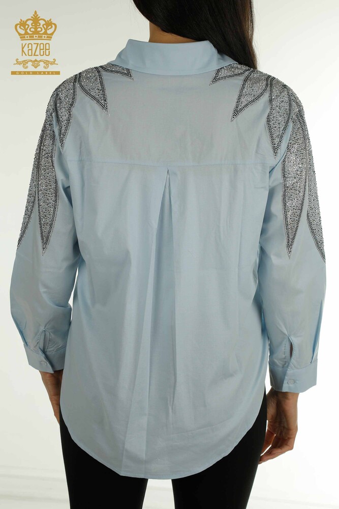 Wholesale Women's Shirt with Shoulder Detail Blue - 20478 | KAZEE - 7