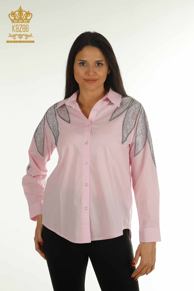 Wholesale Women's Shirt with Shoulder Detail Pink - 20478 | KAZEE - 1